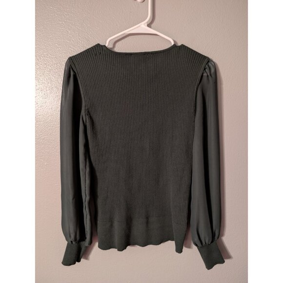 Rio & Rian Green Sheer Sleeve Ribbed Knit Sweater Top S Button Shoulders - Picture 3 of 7